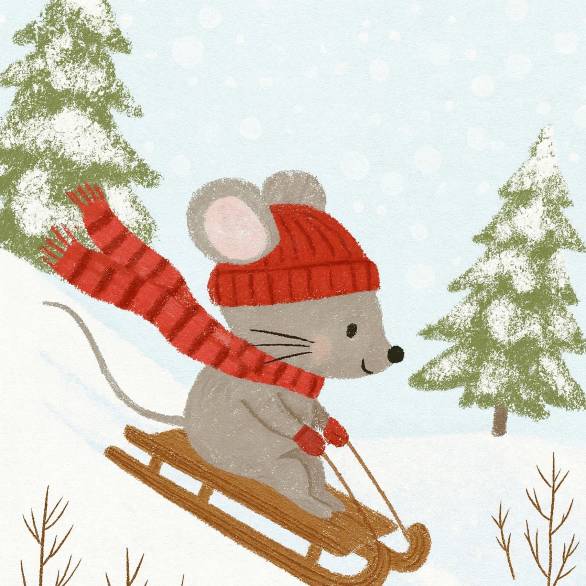 Sledding Mouse Christmas Wall Art