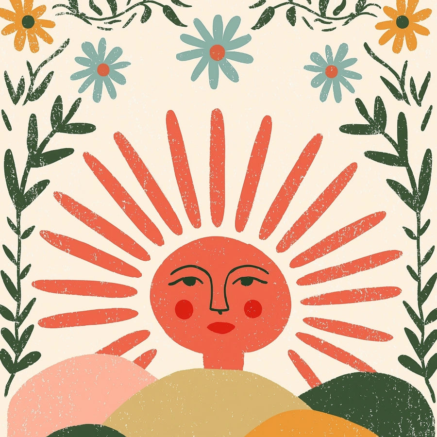 Stampa murale con volto all'alba - Stampa con sole stravagante 