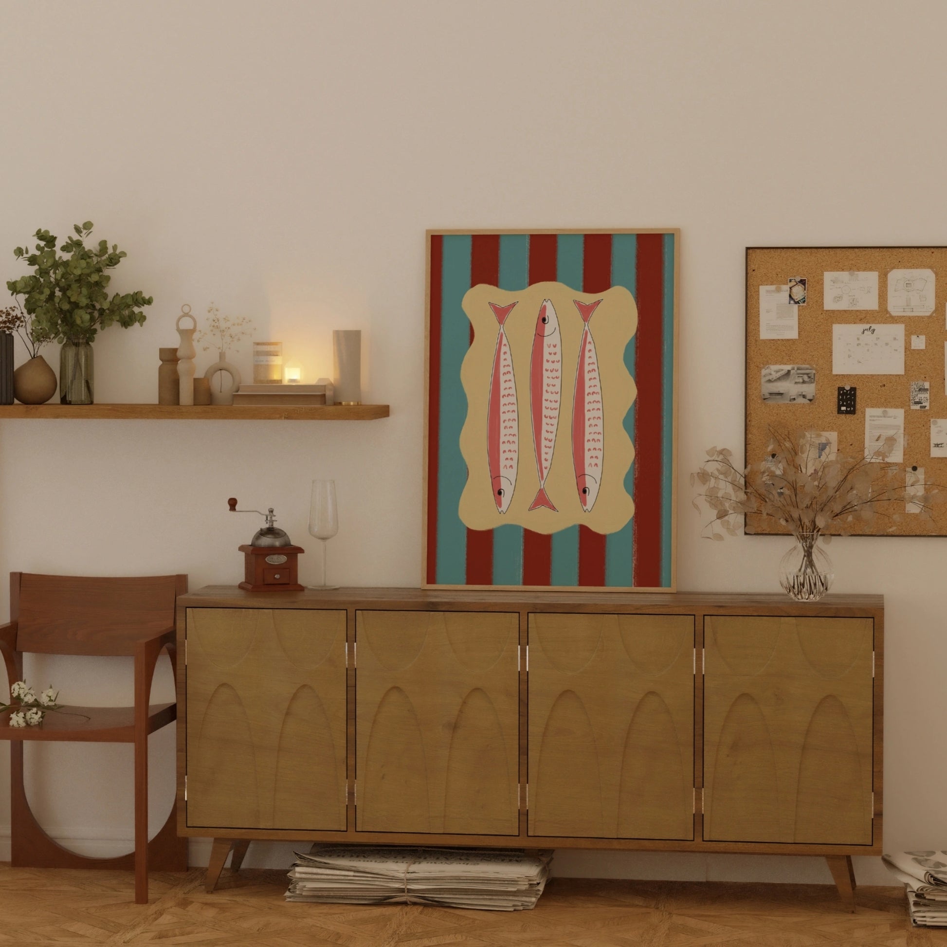 Striped Sardine Trio Kitchen Wall Art