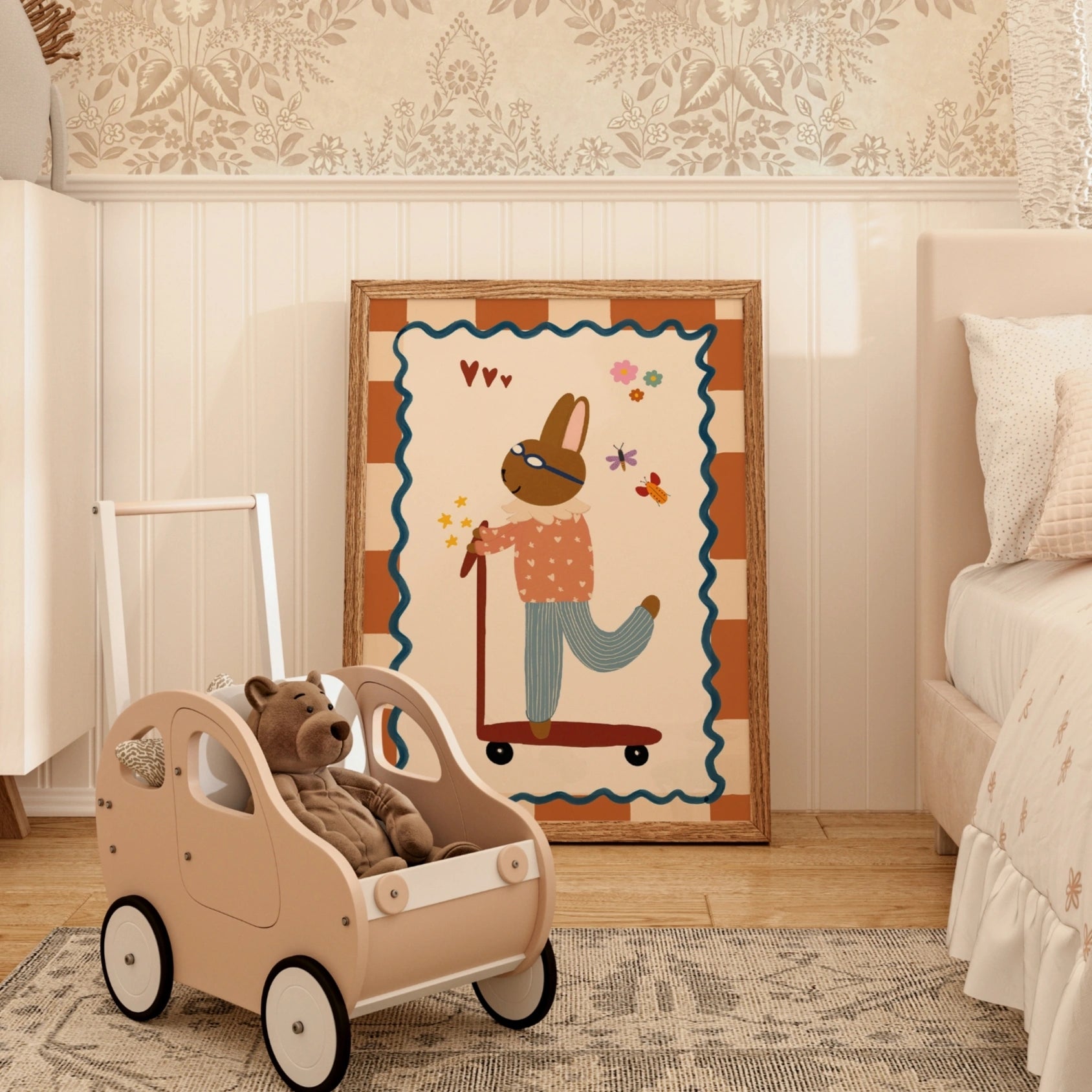 Vintage Bunny on Scooter Nursery Print
