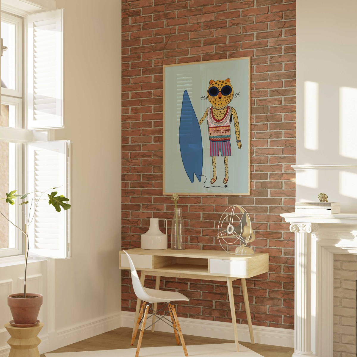 Surfer-Gepard-Wandbild – Ausgefallener maximalistischer Tierdruck