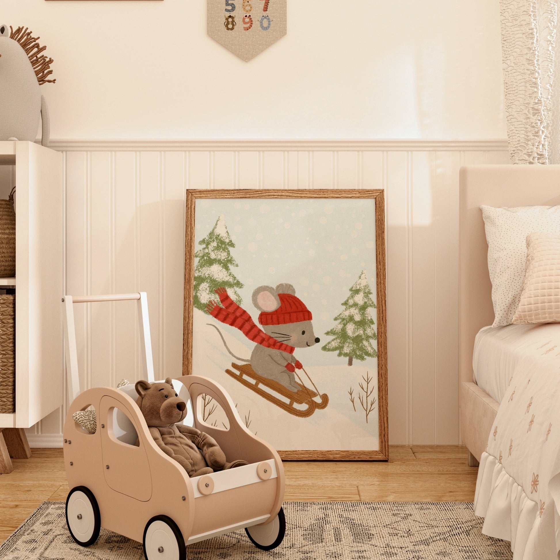 Sledding Mouse Christmas Wall Art