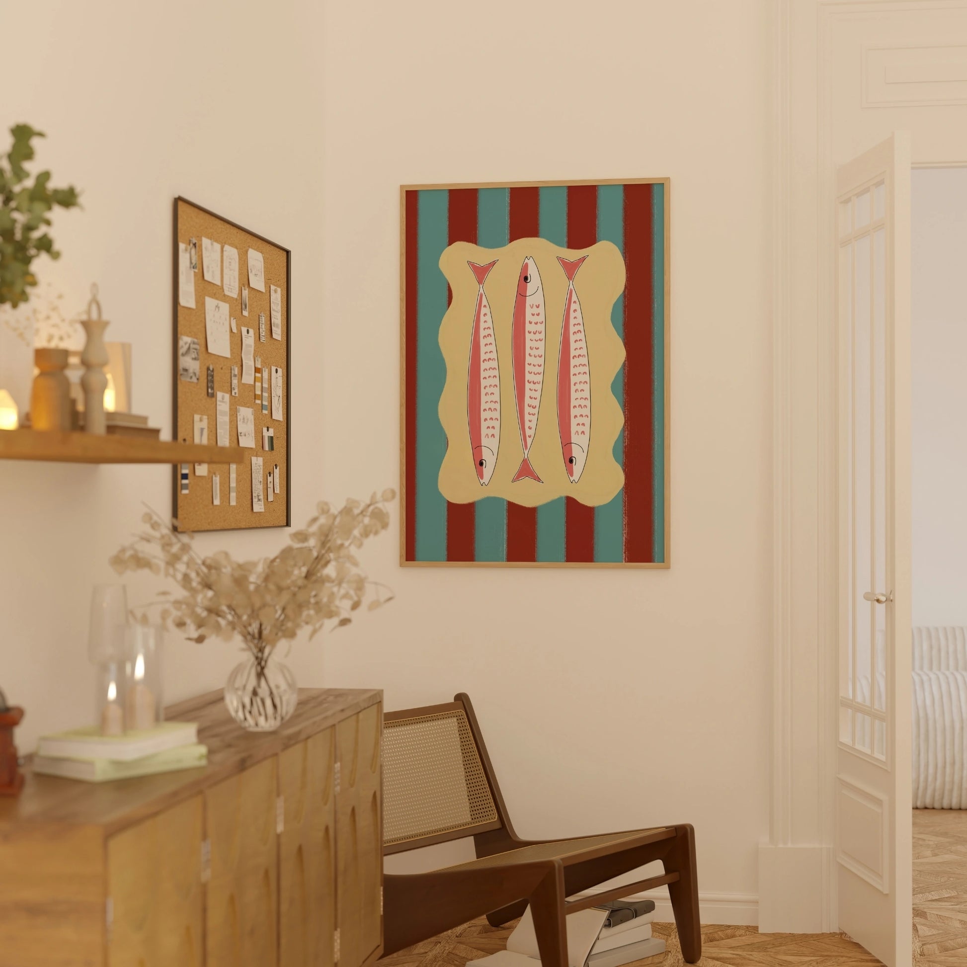 Striped Sardine Trio Kitchen Wall Art