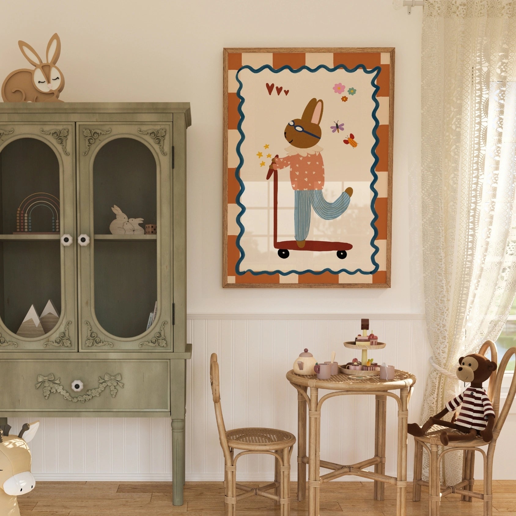 Vintage Bunny on Scooter Nursery Print