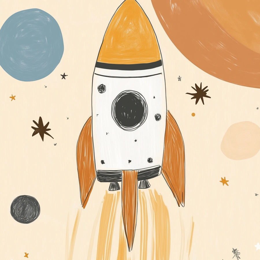 Rocket Ship Wall Art – Space Nursery Poster