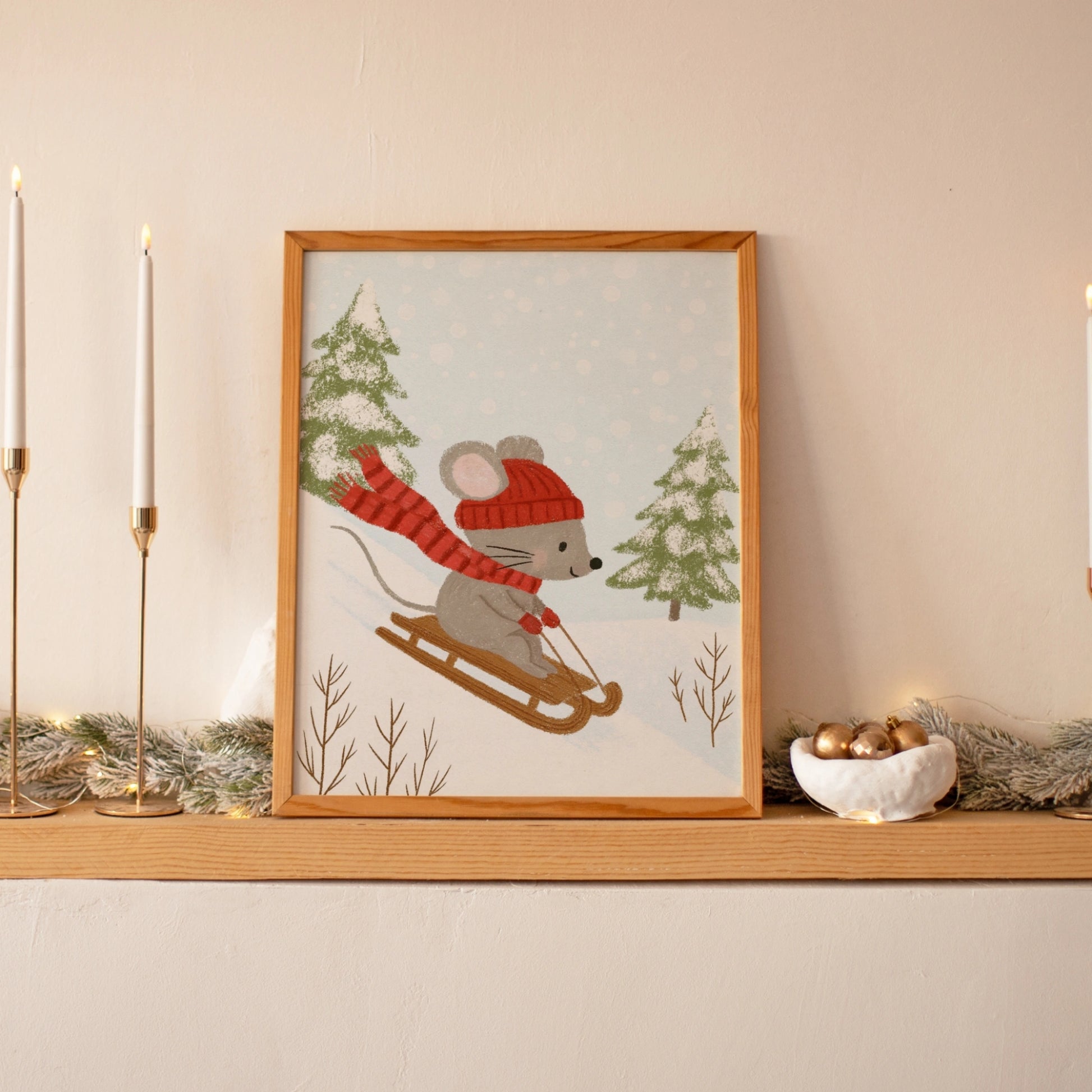 Sledding Mouse Christmas Wall Art
