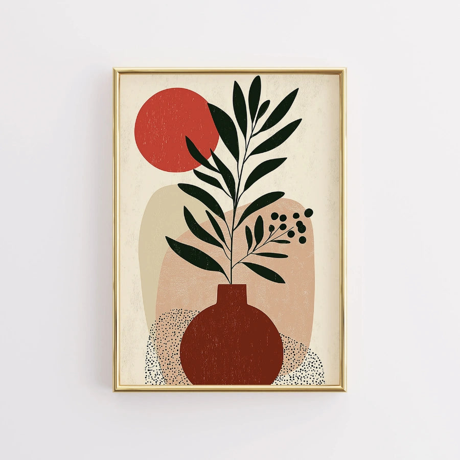 Abstract Botanical Wall Art – Minimalist Plant Vase Print