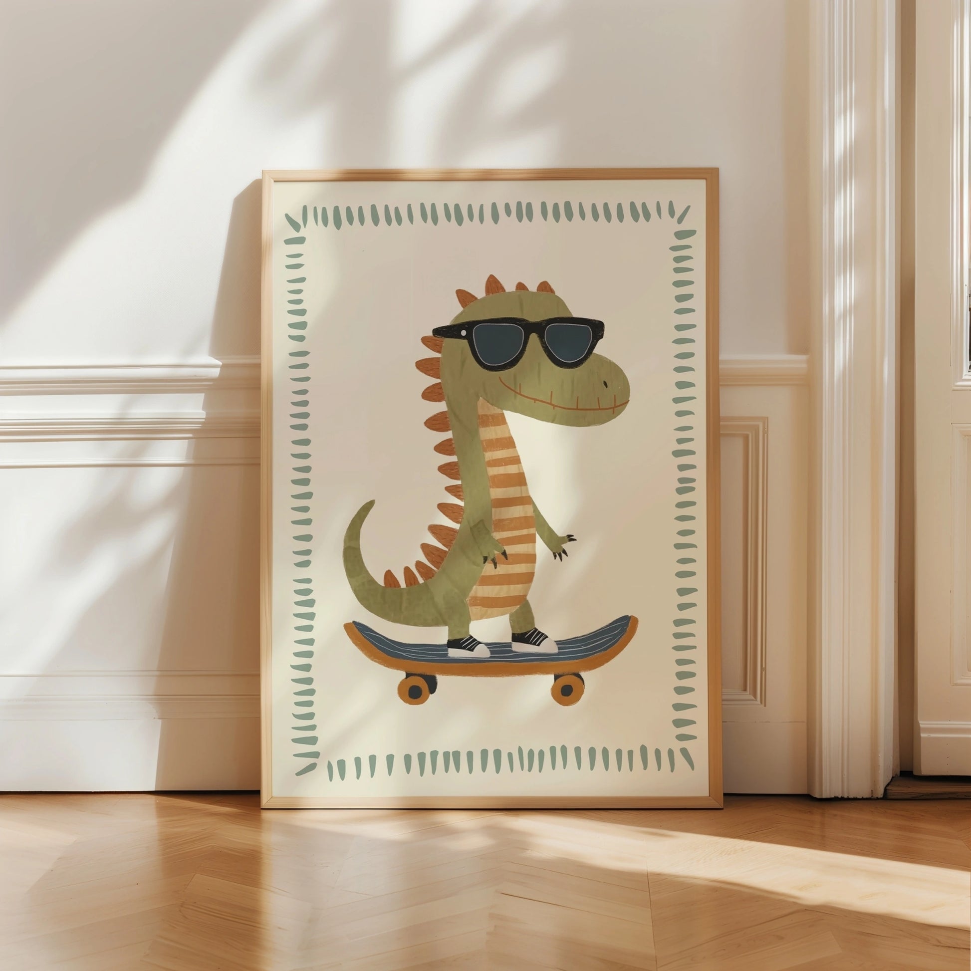 Cool Dinosaur Skateboard Art – Dino Nursery Poster