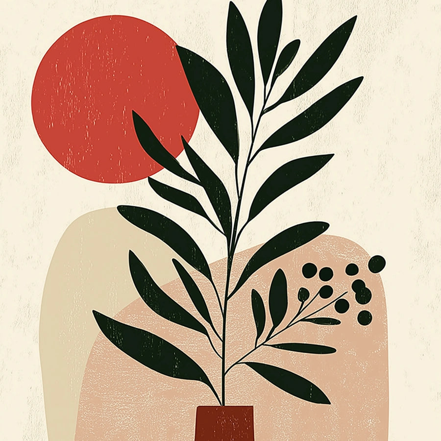 Abstract Botanical Wall Art – Minimalist Plant Vase Print