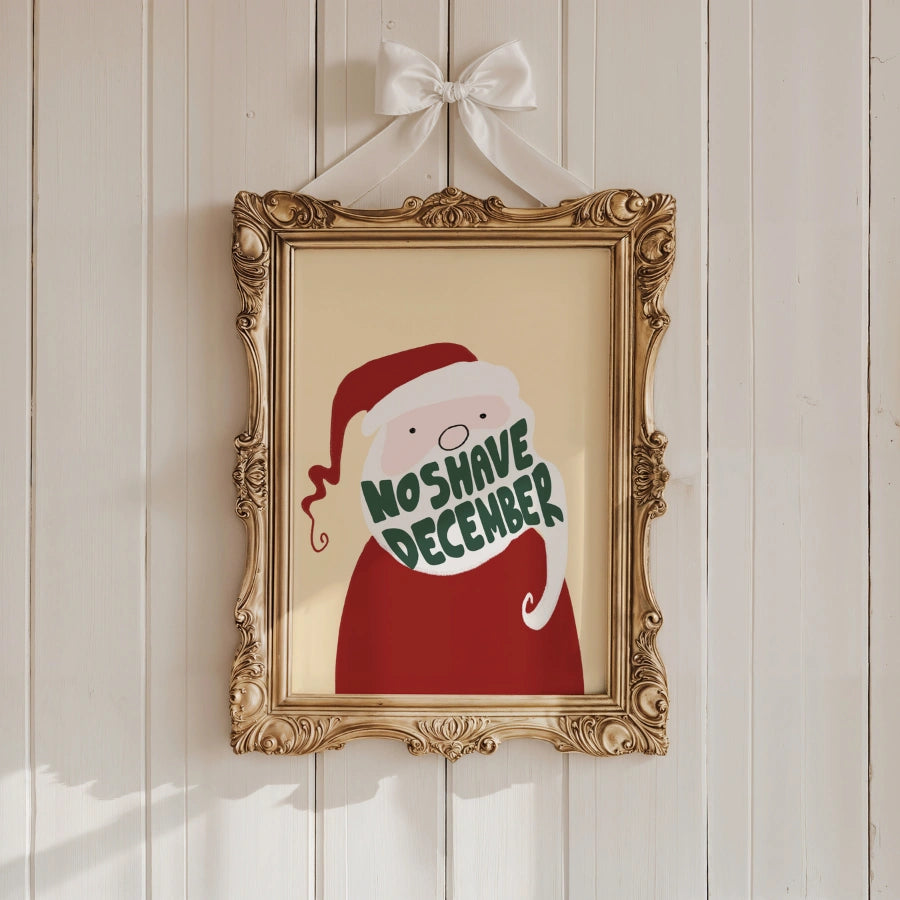 No Shave December Wall Art – Funny Santa Claus Christmas Print