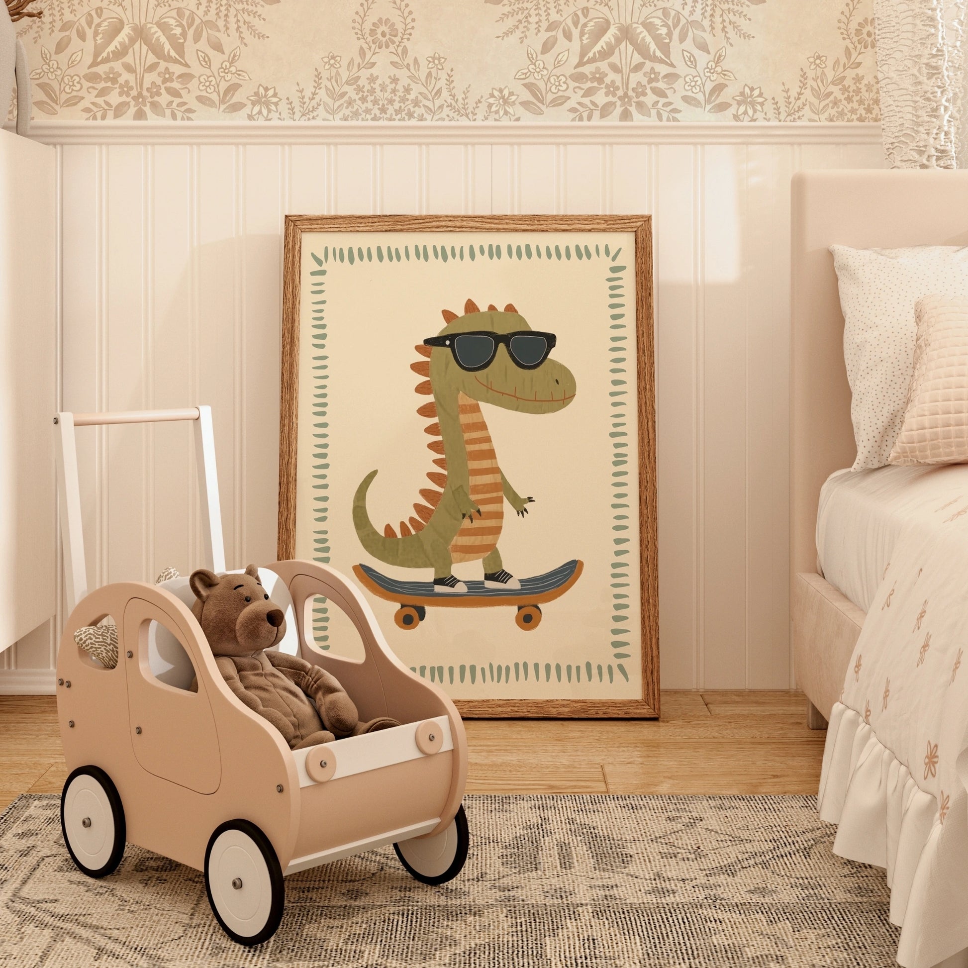 Cool Dinosaur Skateboard Art – Dino Nursery Poster