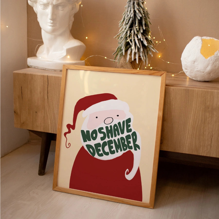 No Shave December Wall Art – Funny Santa Claus Christmas Print