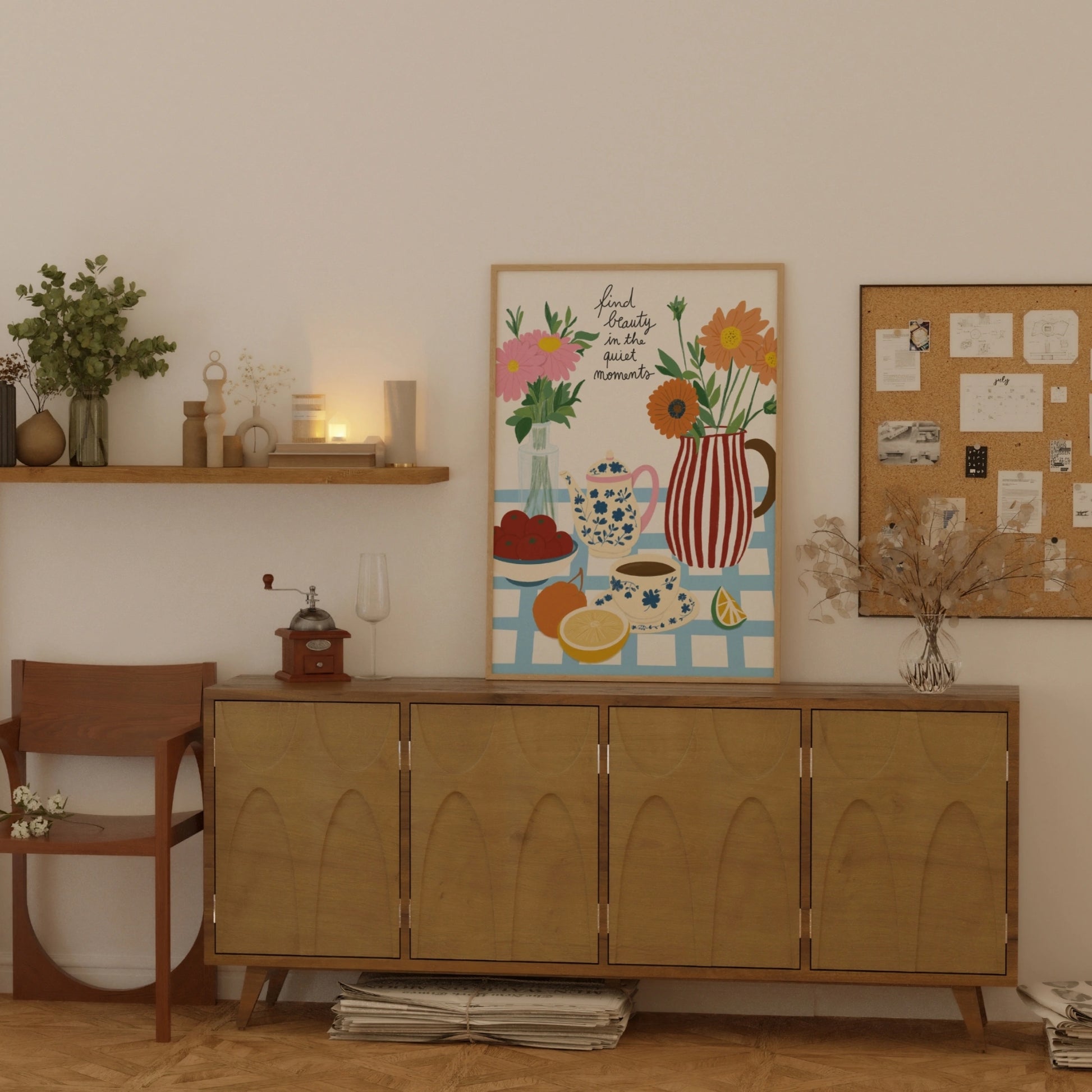 Decorazione murale per la tavola da pranzo italiana – Stampa di pasta, vino e cucina