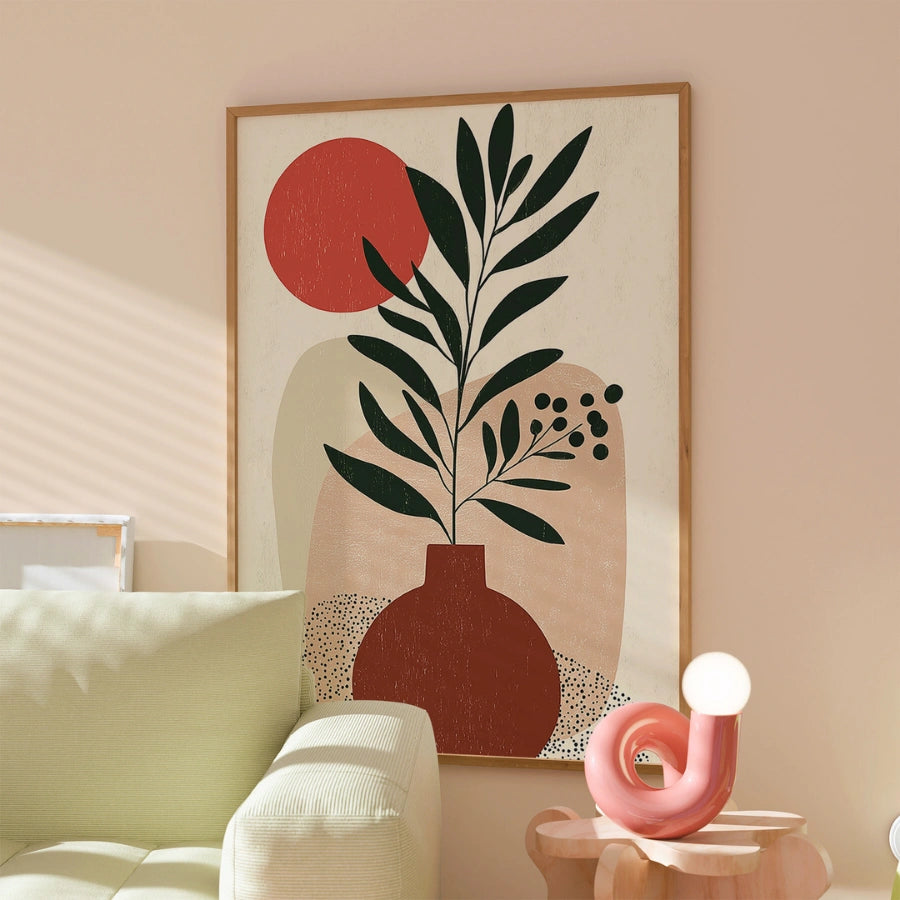 Abstract Botanical Wall Art – Minimalist Plant Vase Print