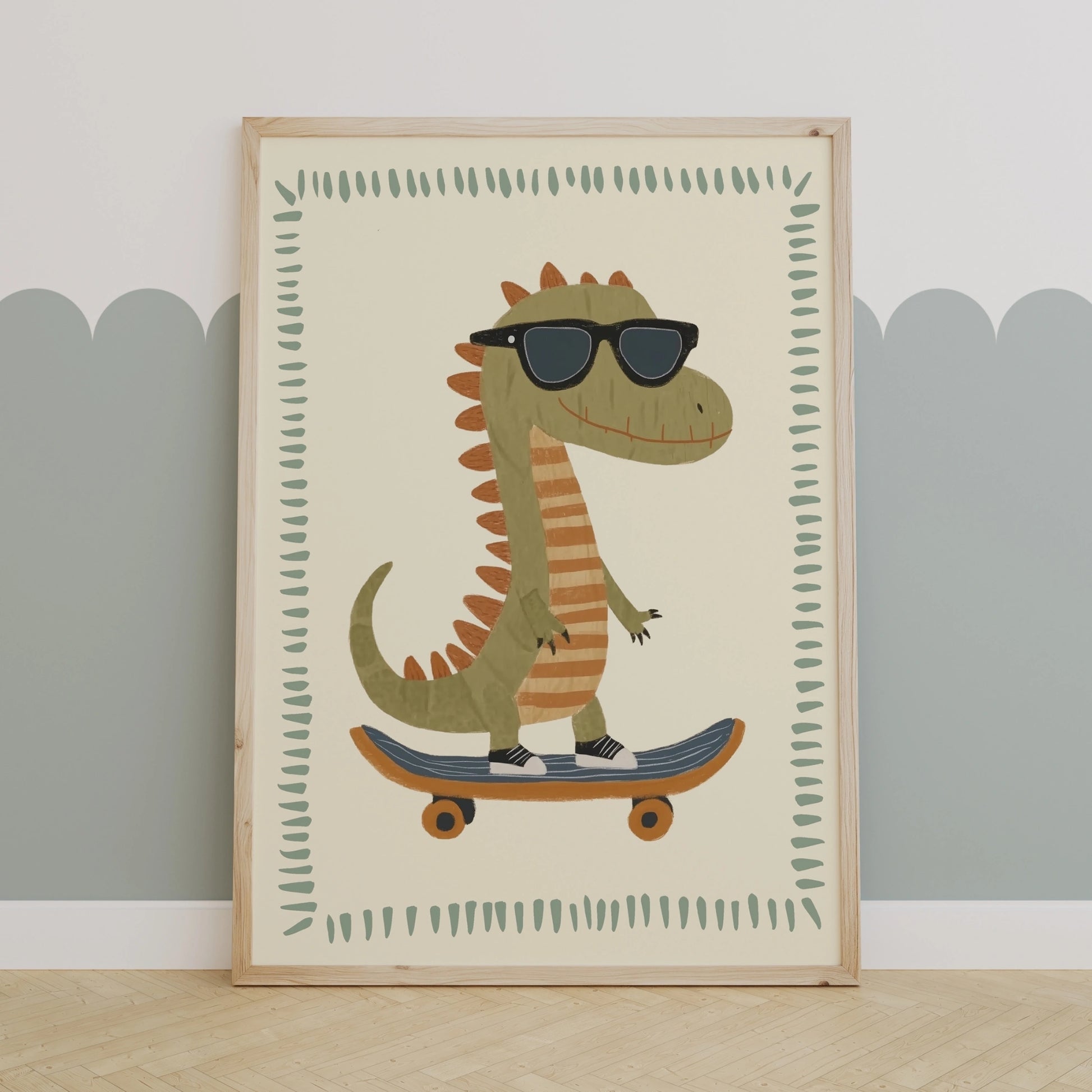 Cool Dinosaur Skateboard Art – Dino Nursery Poster