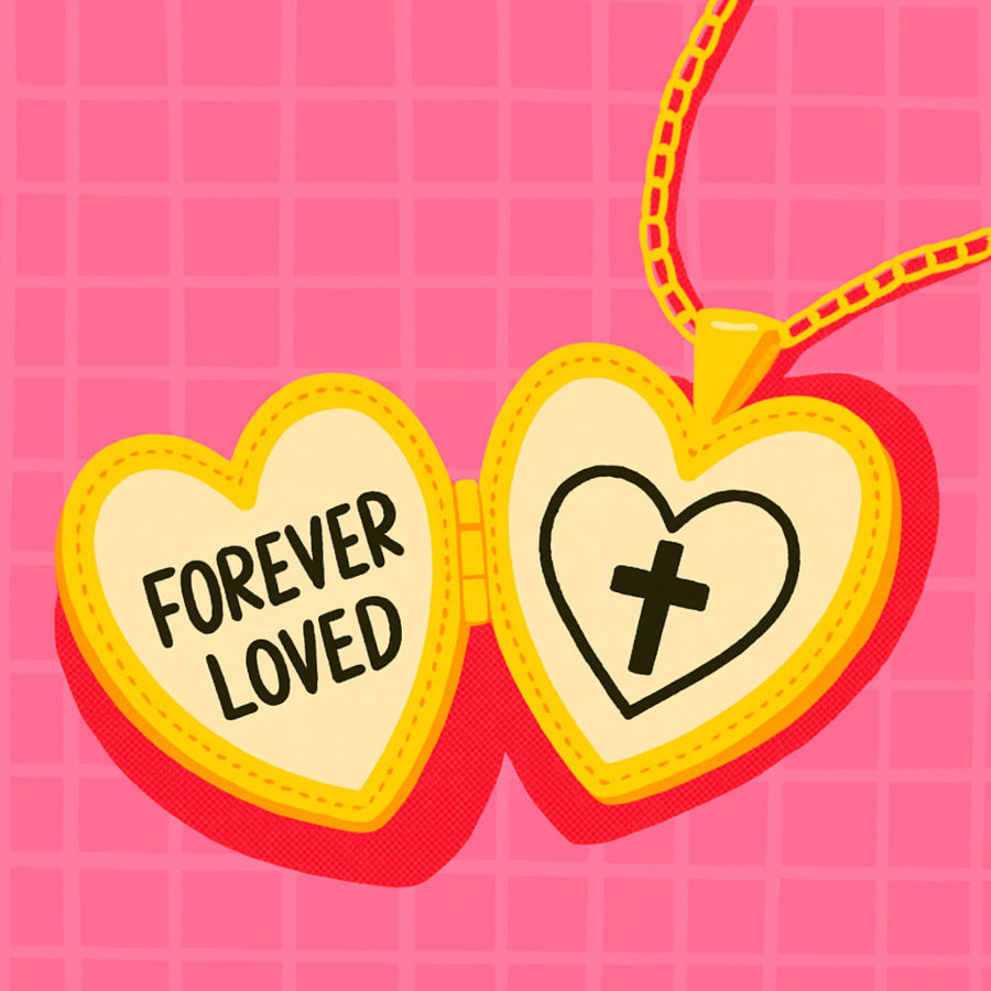 Forever Loved Christian Wall Art – Pink Heart Cross Necklace Print