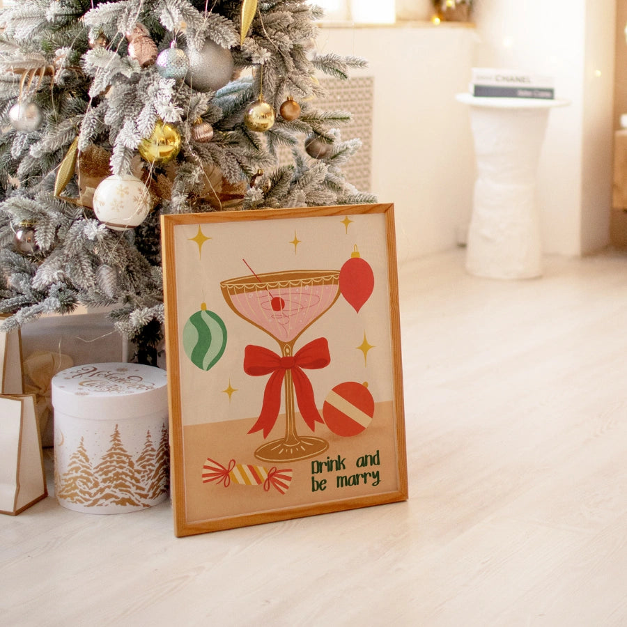 Drink and Be Merry Wall Art – Retro Christmas Cocktail Print