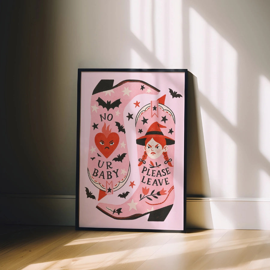 Sassy Witch Boots Wall Art – Pink Western Halloween Print