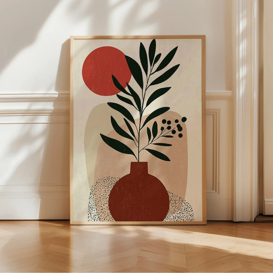 Abstract Botanical Wall Art – Minimalist Plant Vase Print
