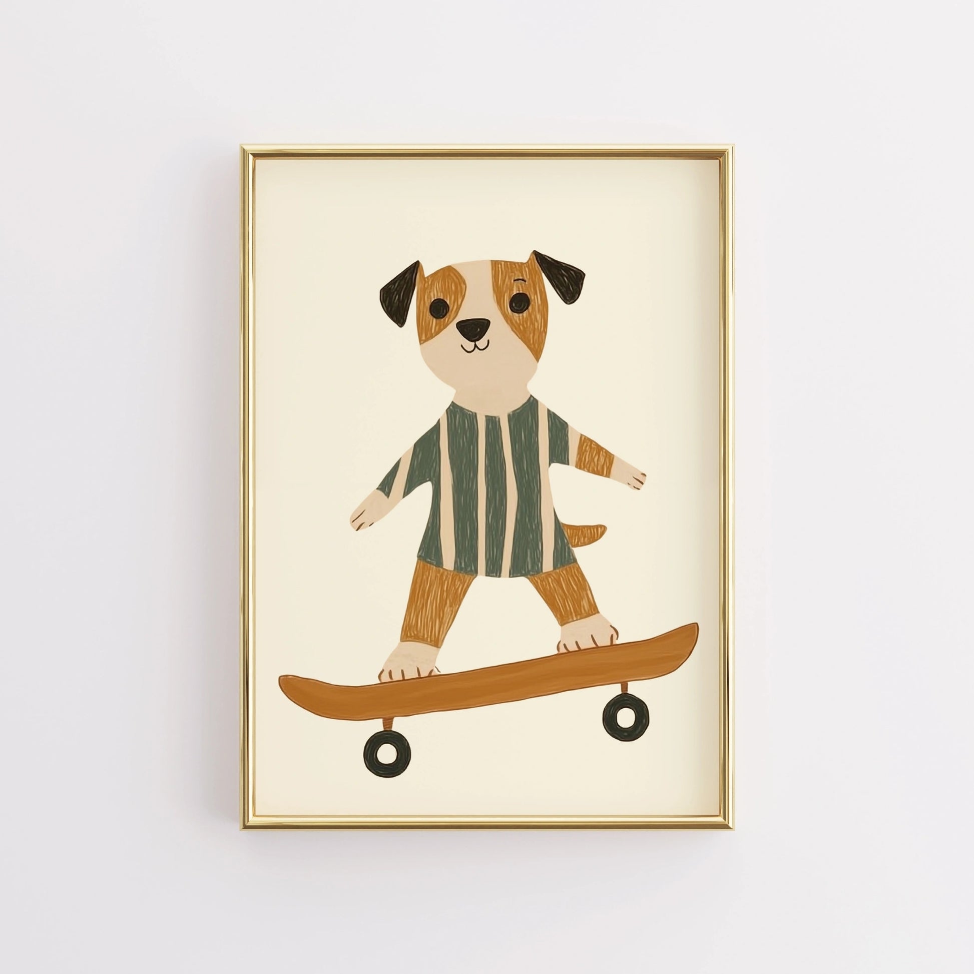 Dog on Skateboard Wall Art, Puppy Nursery Print