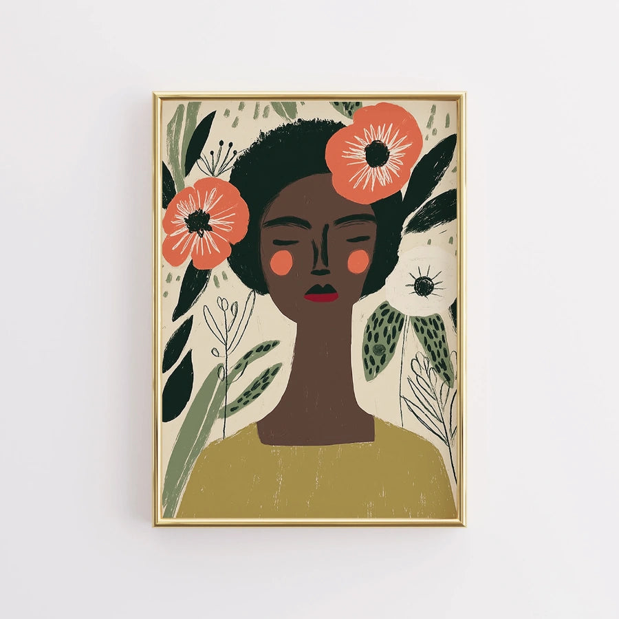 Arte murale floreale di donna – Ritratto femminile pacifico 