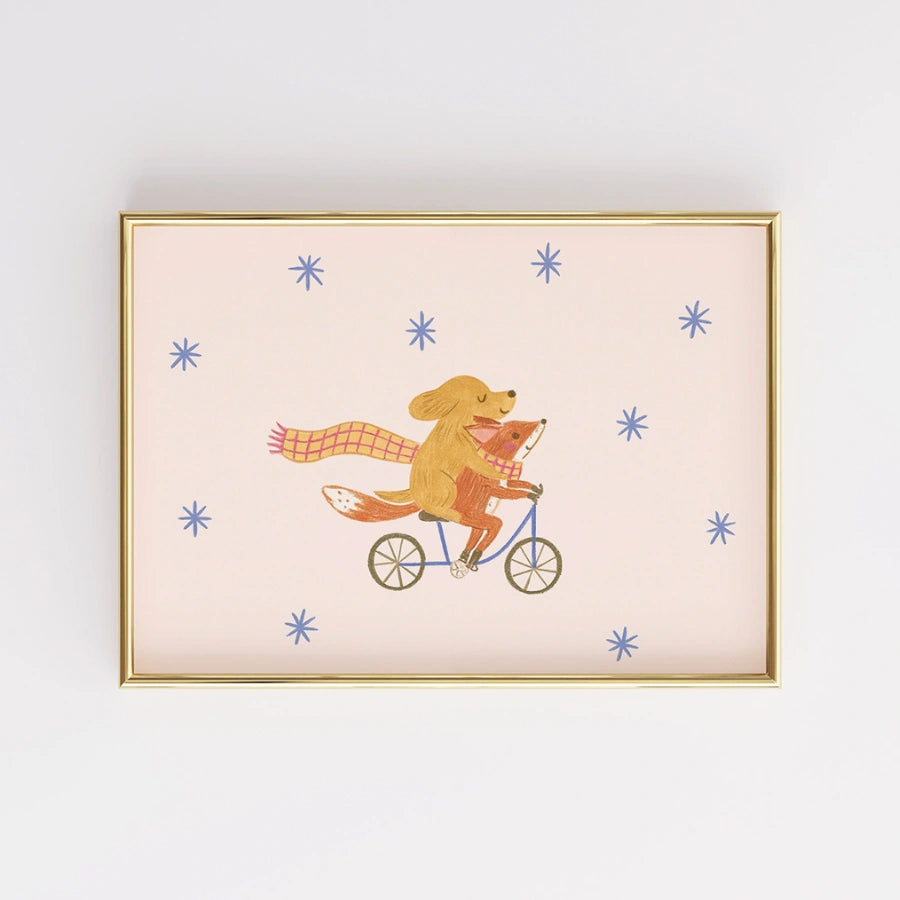 Dog and Fox Nursery Print - Cute Animal Friends Wall Art