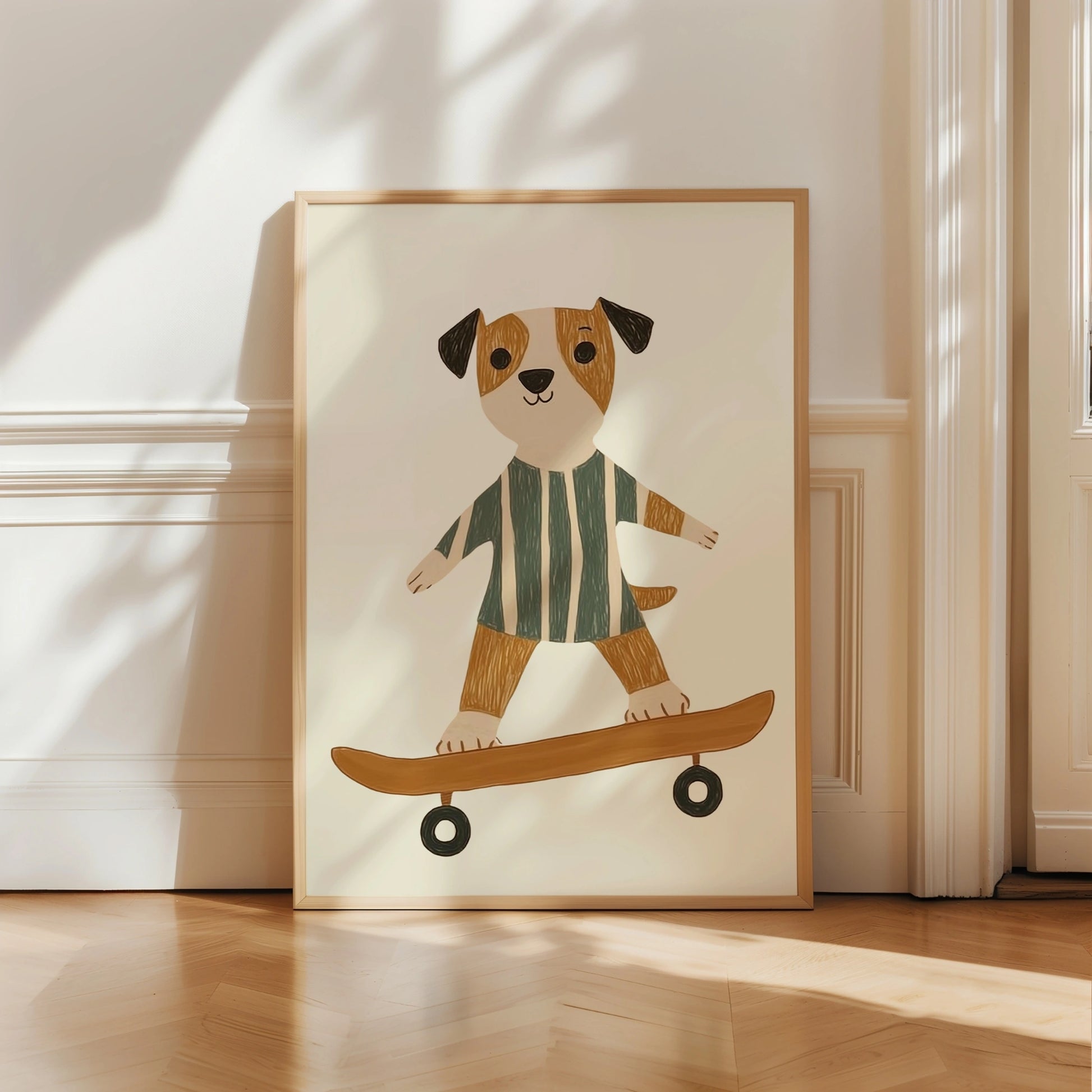 Dog on Skateboard Wall Art, Puppy Nursery Print