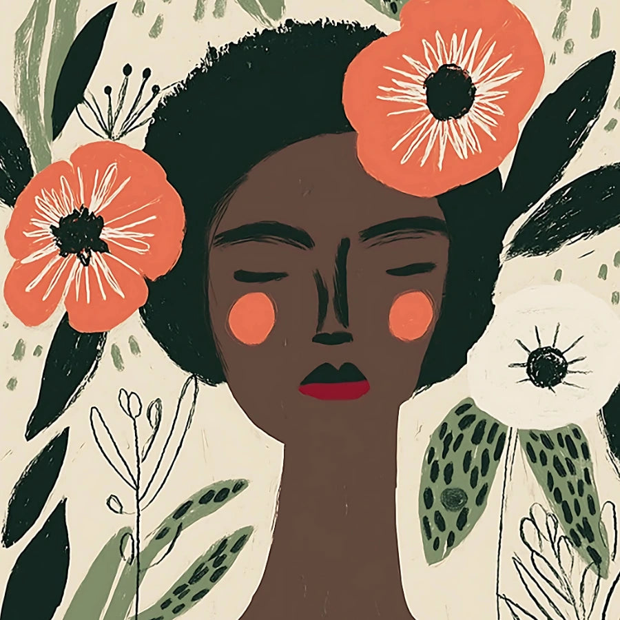 Arte murale floreale di donna – Ritratto femminile pacifico 