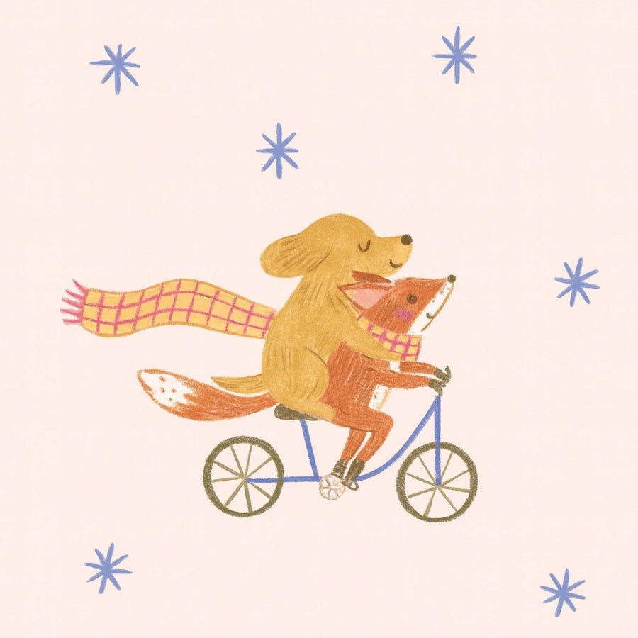 Dog and Fox Nursery Print - Cute Animal Friends Wall Art