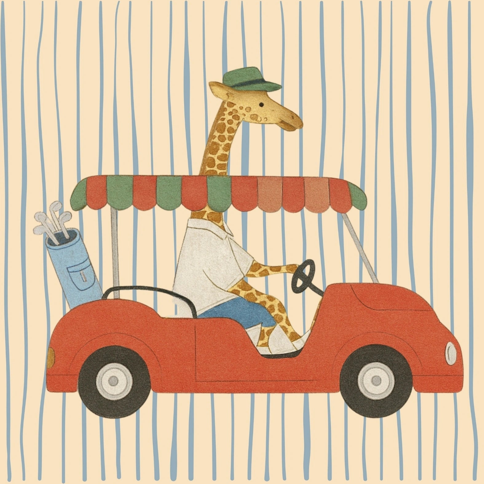 Giraffe Driving Nursery Print