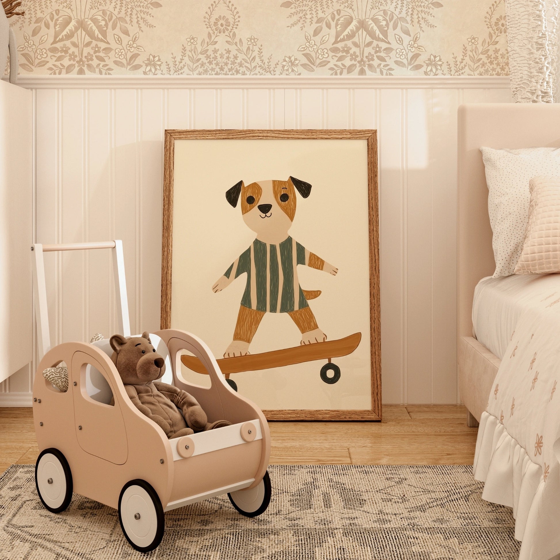 Dog on Skateboard Wall Art, Puppy Nursery Print