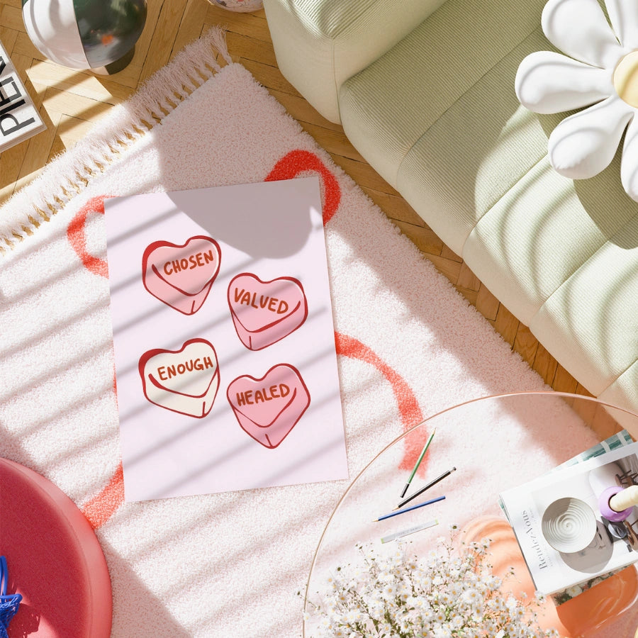 Stampabile "Scelto, apprezzato, guarito" - Decorazioni con cuori di caramelle della fede