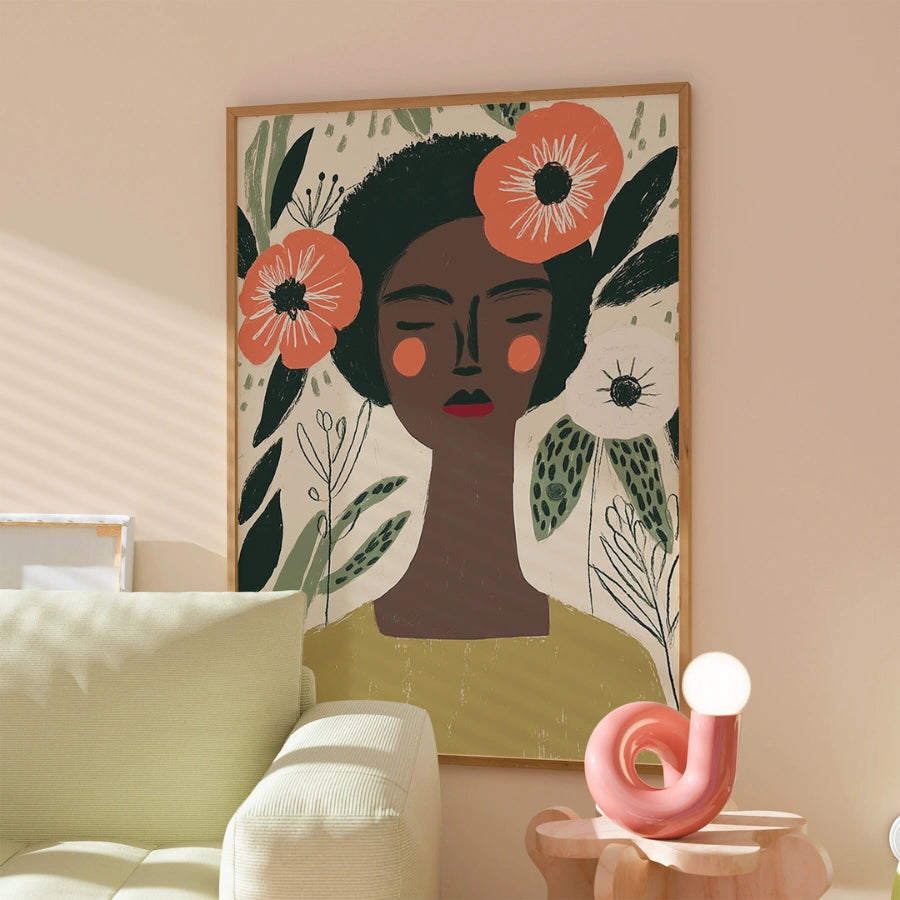 Arte murale floreale di donna – Ritratto femminile pacifico 