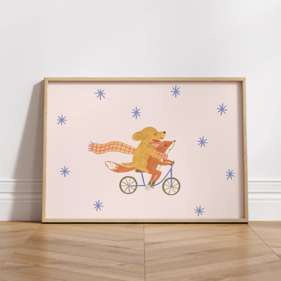 Kinderzimmerbild mit Hund und Fuchs – Niedliche Tierfreunde als Wandbild