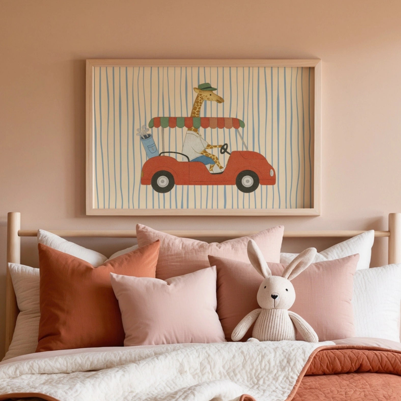 Giraffe Driving Nursery Print