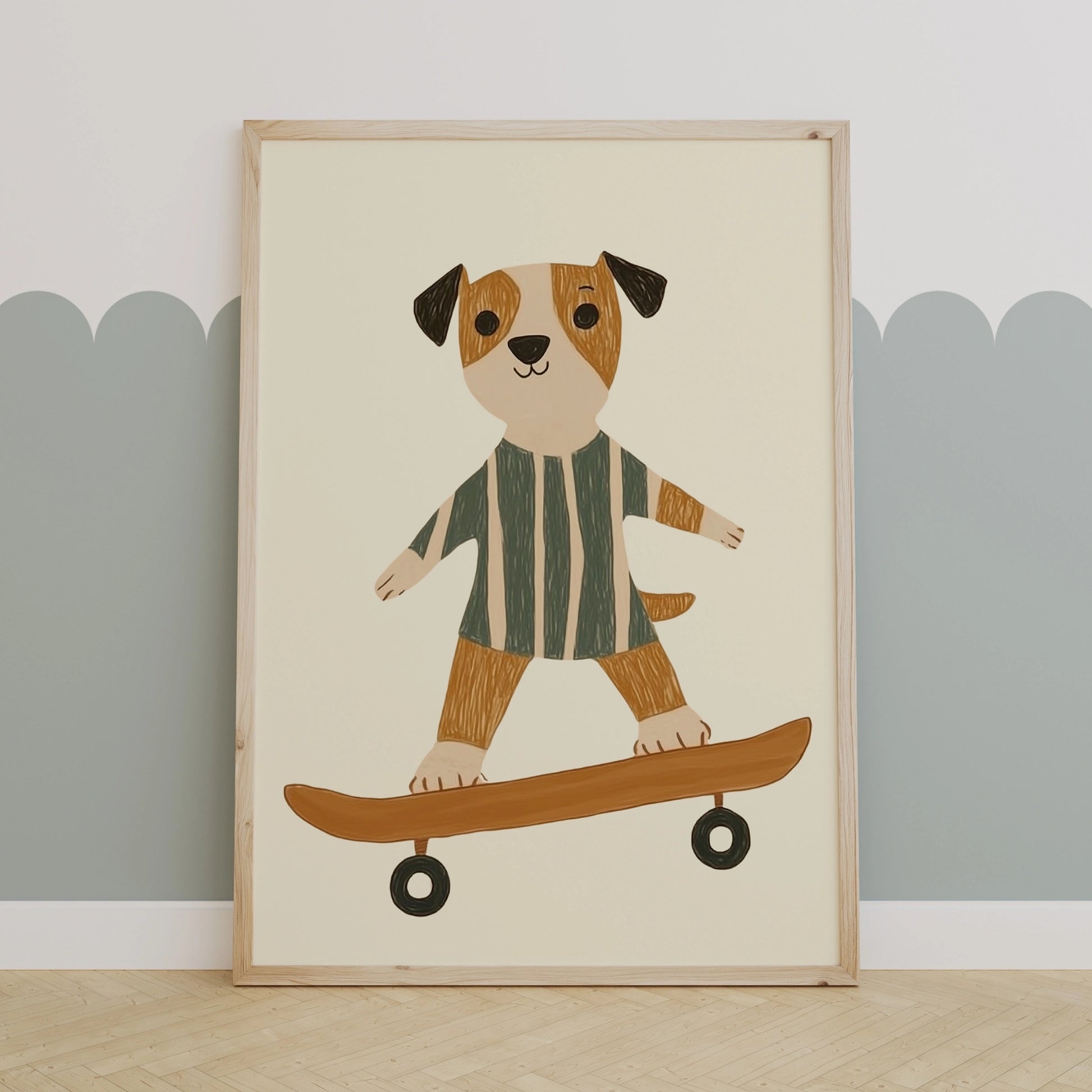 Dog on Skateboard Wall Art, Puppy Nursery Print