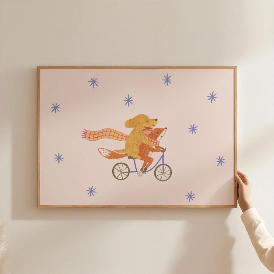 Kinderzimmerbild mit Hund und Fuchs – Niedliche Tierfreunde als Wandbild