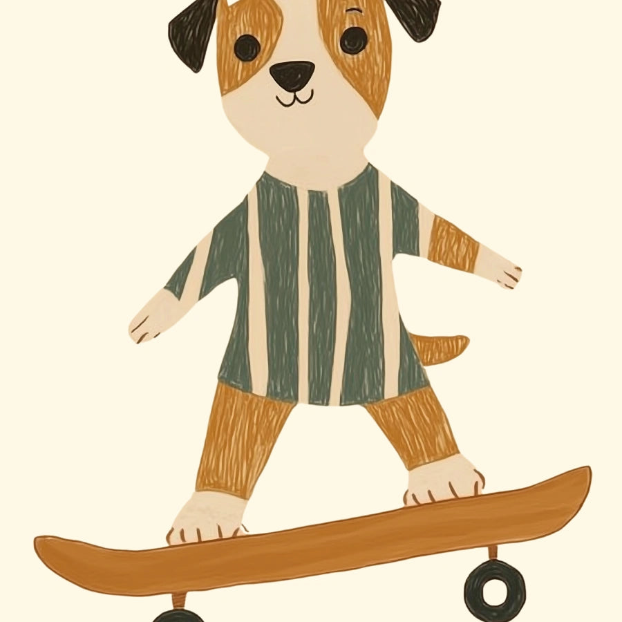 Dog on Skateboard Wall Art, Puppy Nursery Print