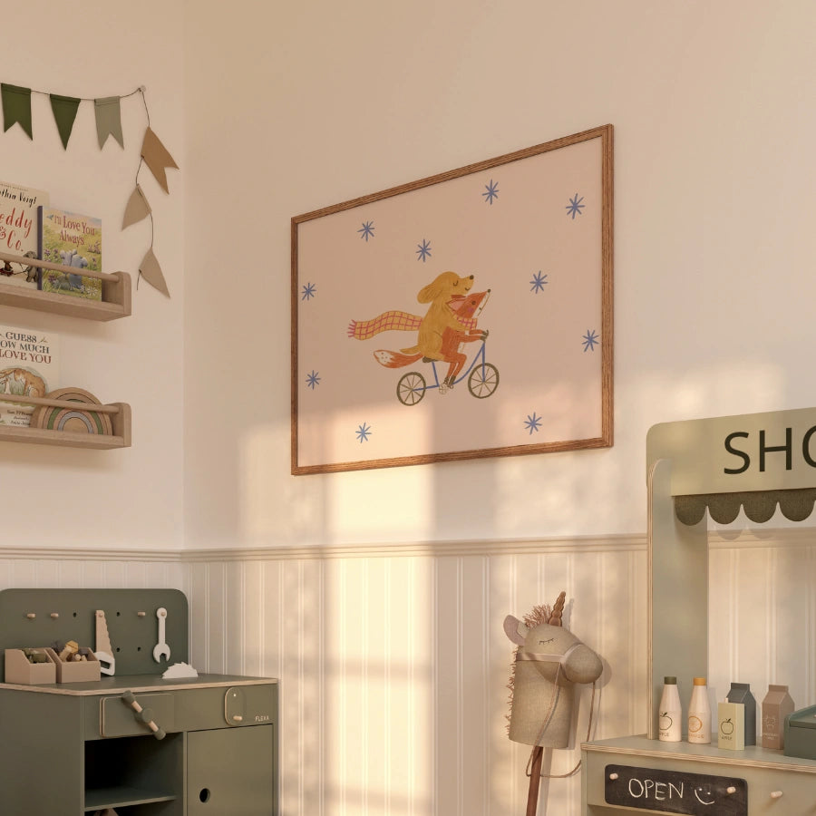 Kinderzimmerbild mit Hund und Fuchs – Niedliche Tierfreunde als Wandbild