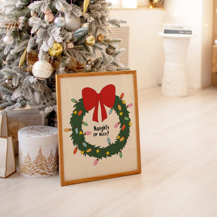 Naughty or Nice Christmas Print – Funny Holiday Wreath Wall Art