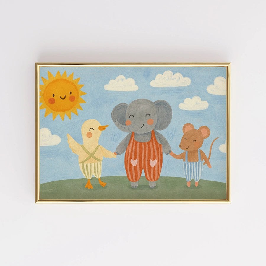 Elephant Duck and Mouse Nursery Print - Cute Animal Friends Wall Art