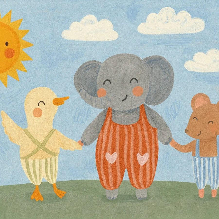 Elephant Duck and Mouse Nursery Print - Cute Animal Friends Wall Art