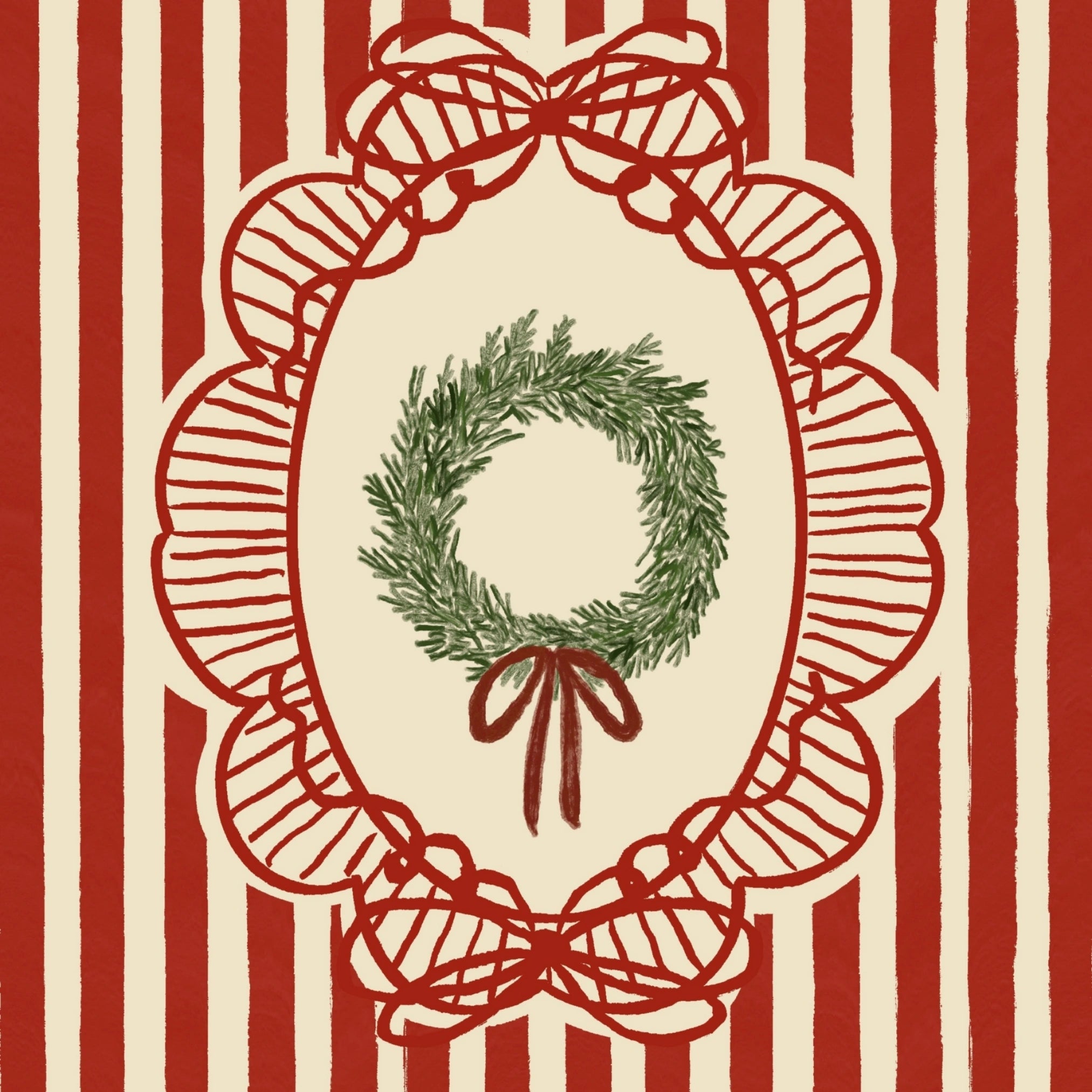 Striped Christmas Wreath Wall Art