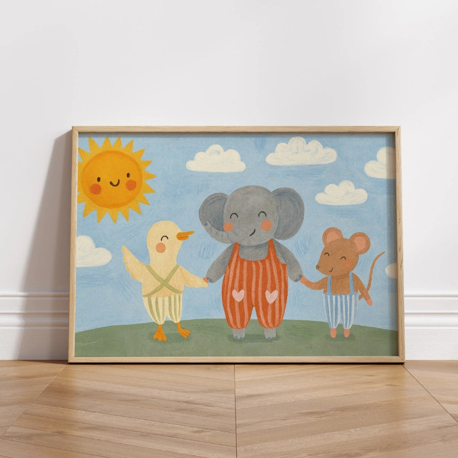 Elephant Duck and Mouse Nursery Print - Cute Animal Friends Wall Art