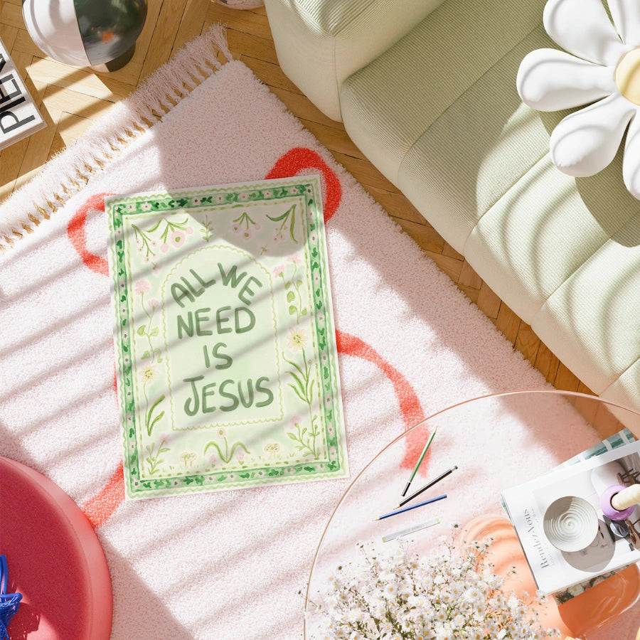 All We Need Is Jesus Print – Green Floral Faith Print