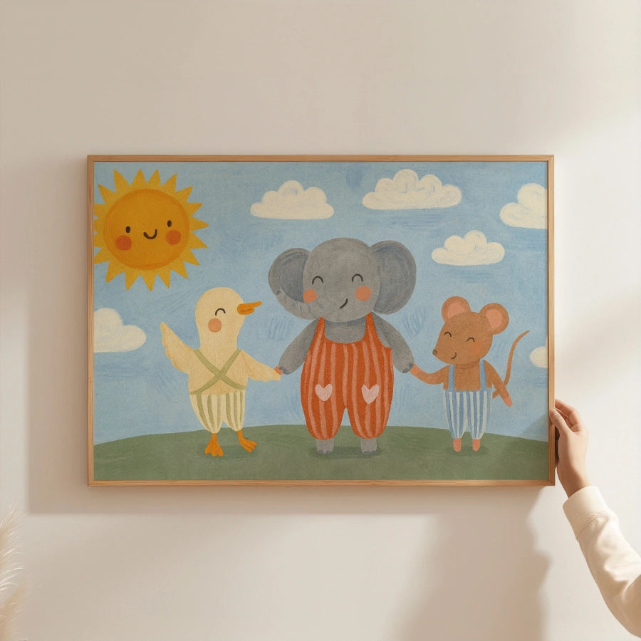 Elephant Duck and Mouse Nursery Print - Cute Animal Friends Wall Art