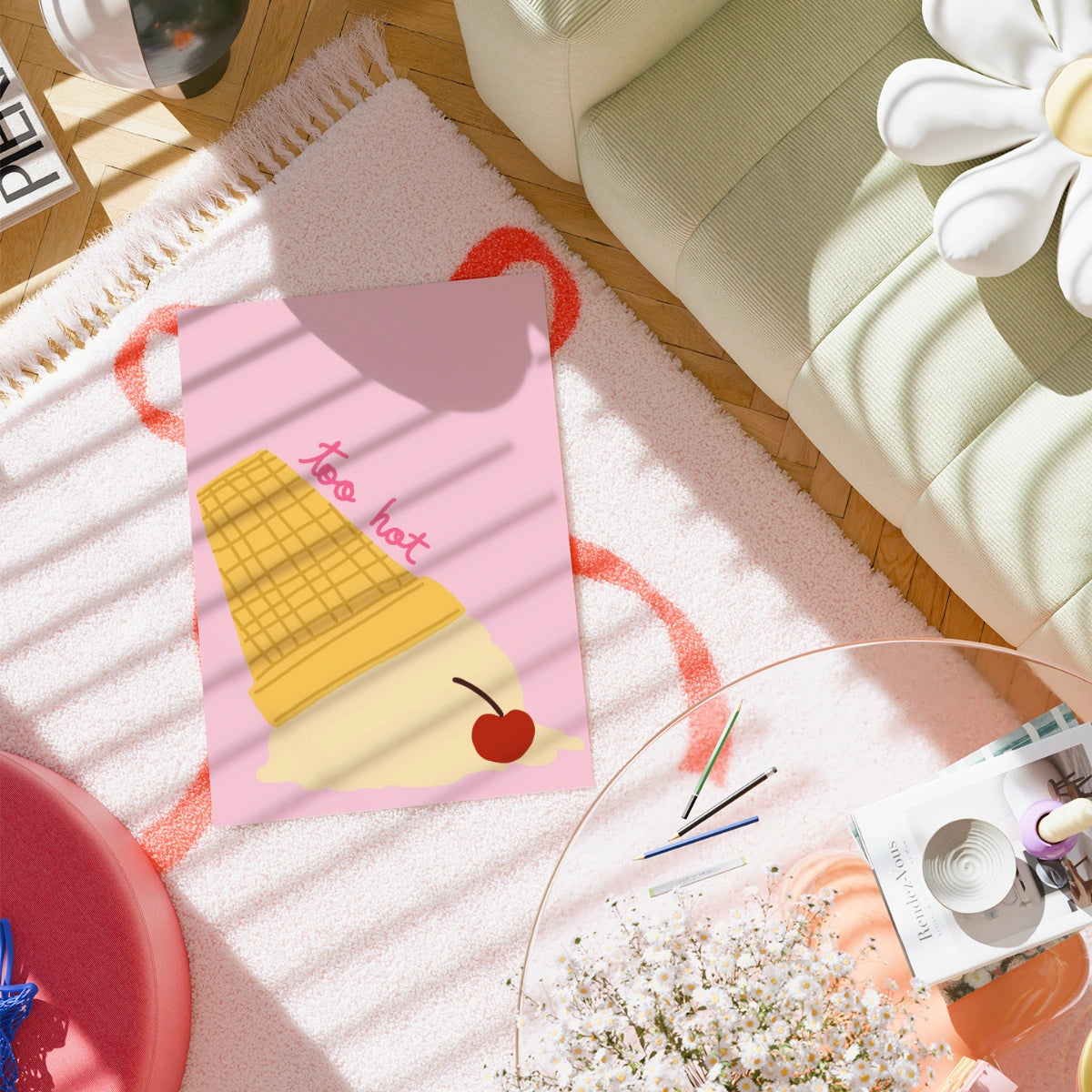 Too Hot Ice Cream Wall Art - Funny Summer Poster