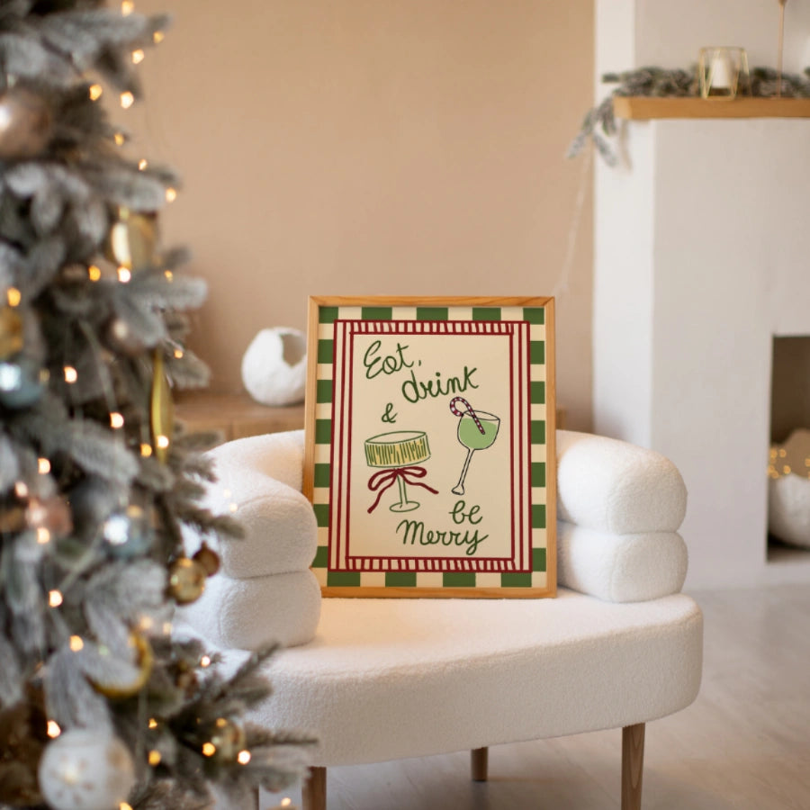 Eat Drink Be Merry Wall Art - Festive Christmas Quote Print