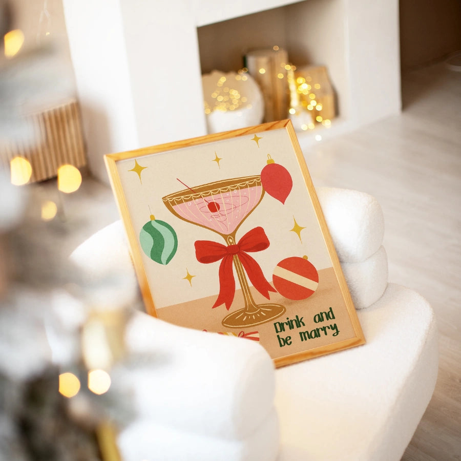 Drink and Be Merry Wall Art – Retro Christmas Cocktail Print