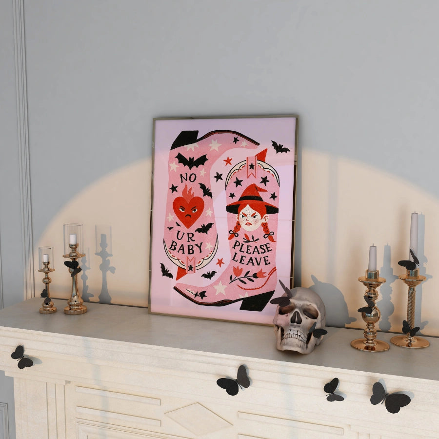 Sassy Witch Boots Wall Art – Pink Western Halloween Print